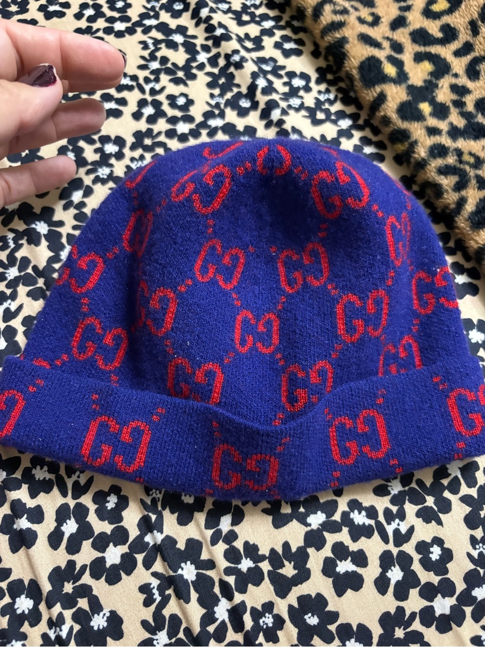 Gucci Kids Royal Blue & Red GG Knit Beanie